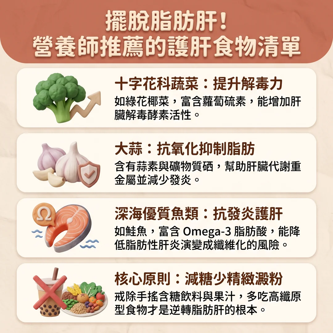 擺脫脂肪肝護肝食物清單（圖／AI生成製圖）