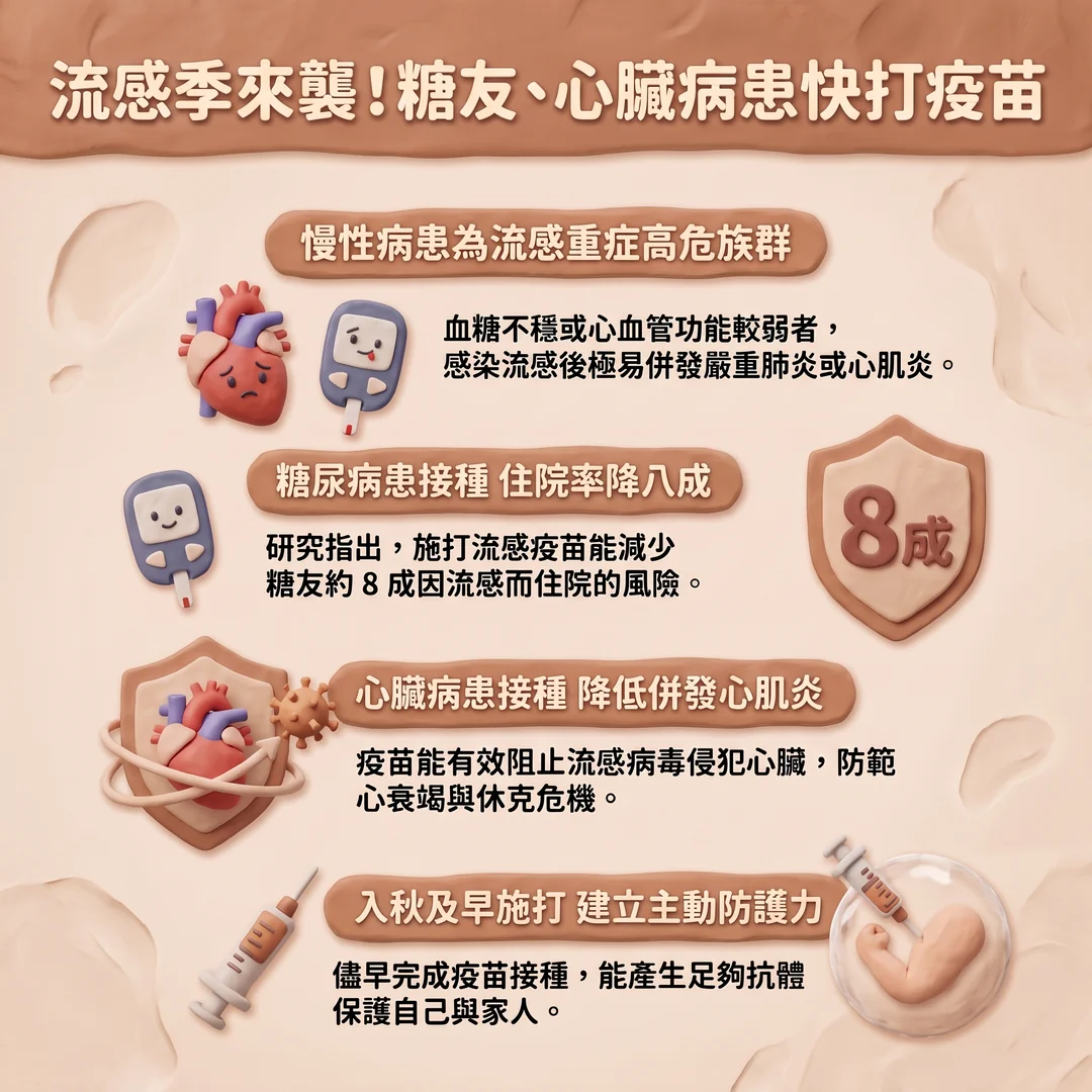 流感季慢性病患疫苗指南（圖／AI生成製圖）