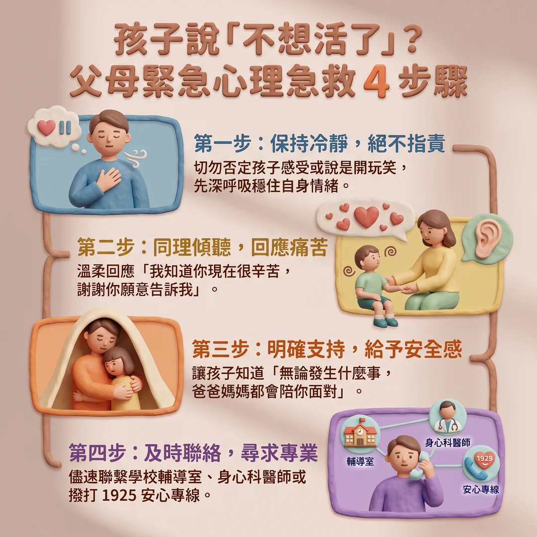 父母緊急心理急救4步驟（圖／AI生成製圖）