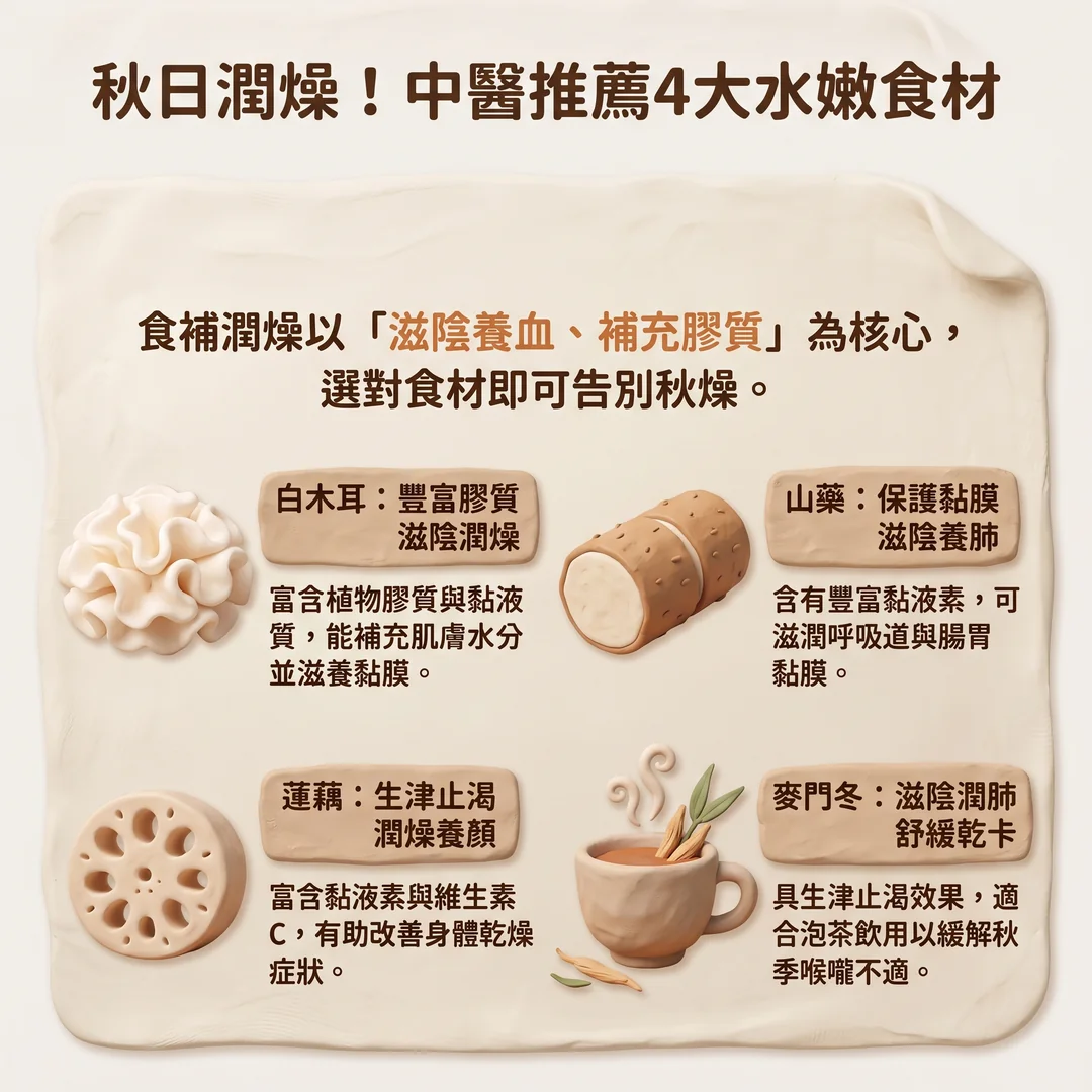秋日潤燥四大食材推薦（圖／AI生成製圖）
