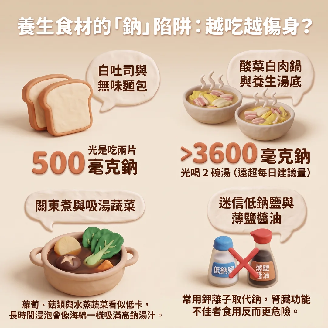 養生食材的高鈉陷阱（圖／AI生成製圖）
