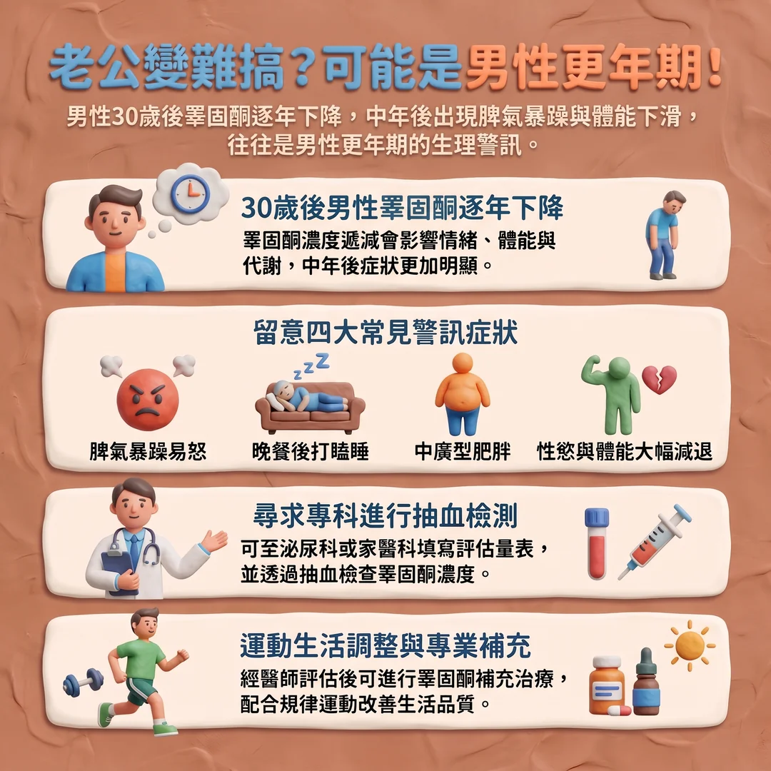 男性更年期衛教資訊指南(圖/AI生成製圖)