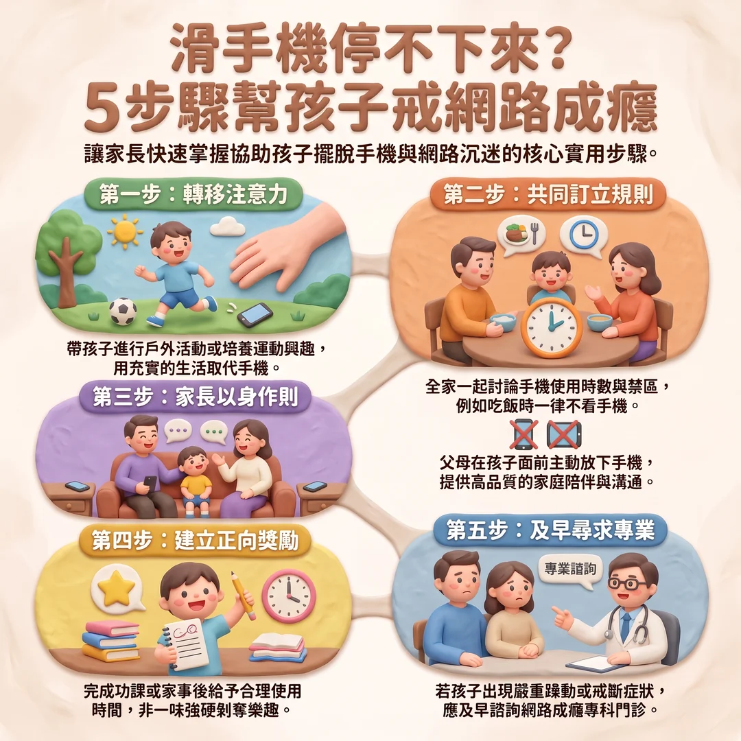 幫孩子戒網路成癮5步驟(圖/AI生成製圖)