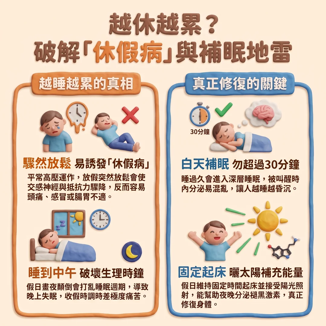 破解休假病與補眠地雷(圖/AI生成製圖)