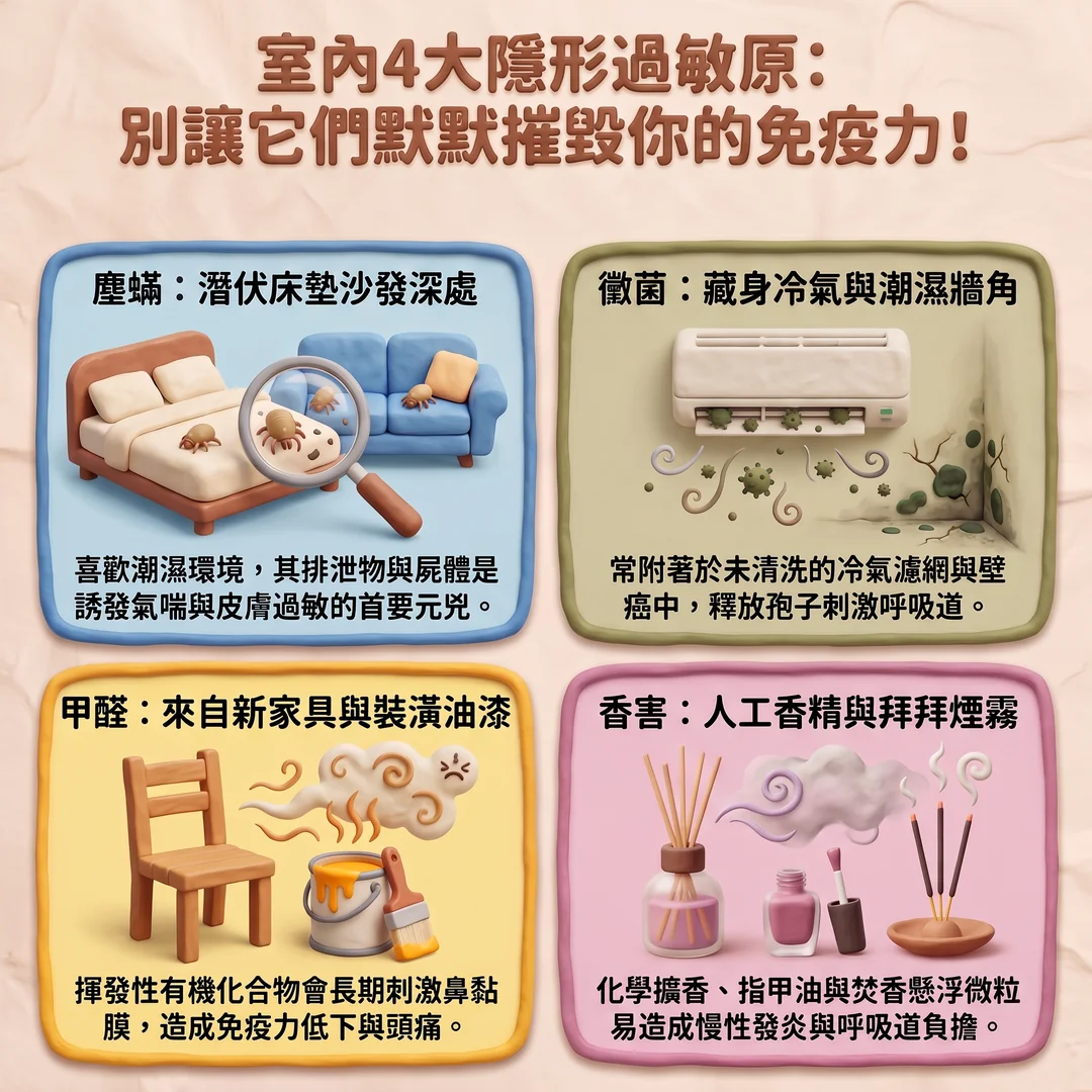室內四大隱形過敏原(圖/AI生成製圖)