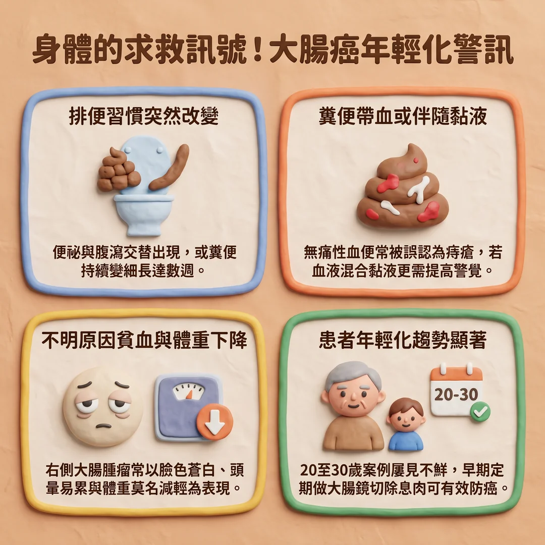 大腸癌年輕化警訊(圖/AI生成製圖)
