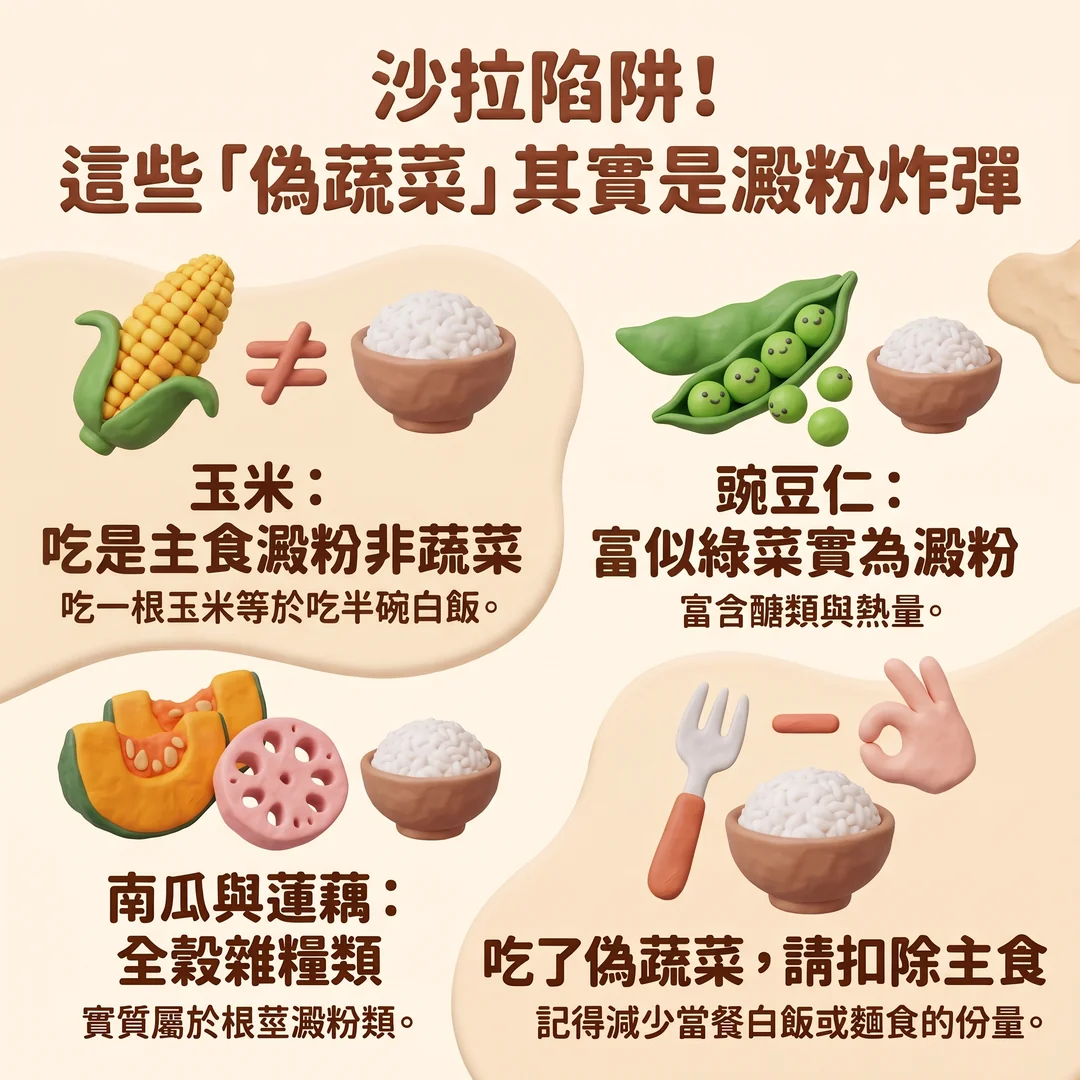 沙拉陷阱:認識偽蔬菜(圖/AI生成製圖)