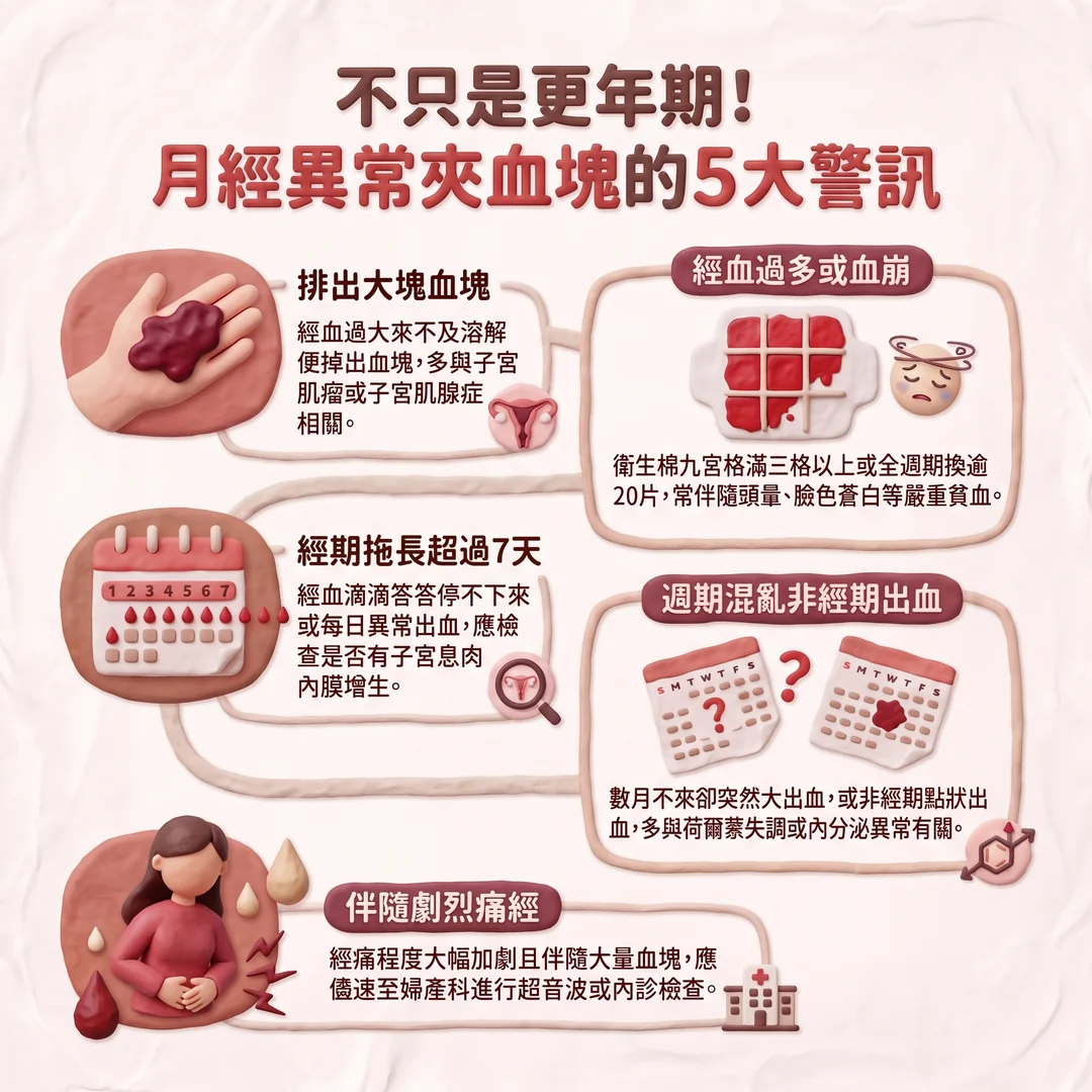 月經異常夾血塊5大警訊（圖／AI生成製圖）