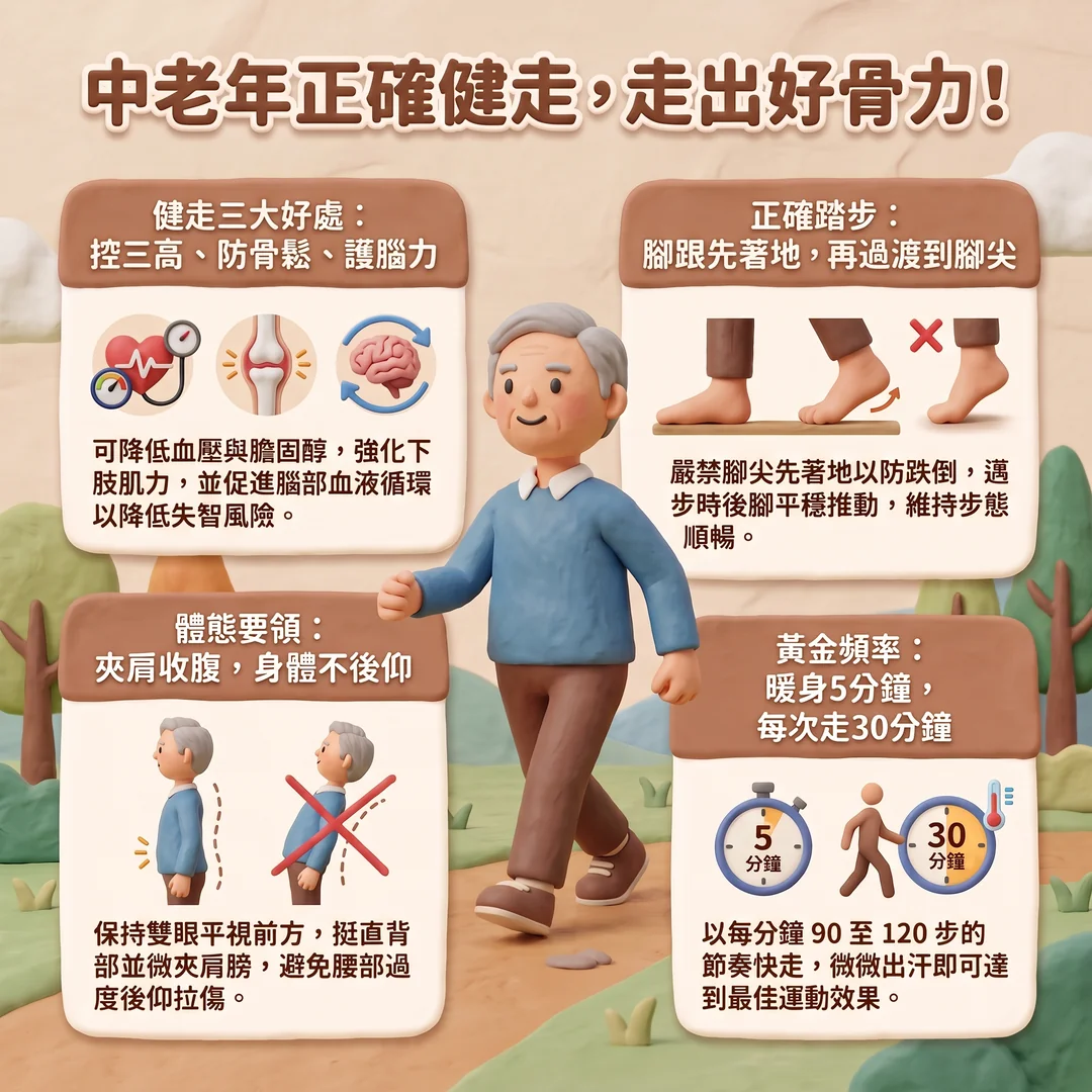 中老年正確健走指南（圖／AI生成製圖）