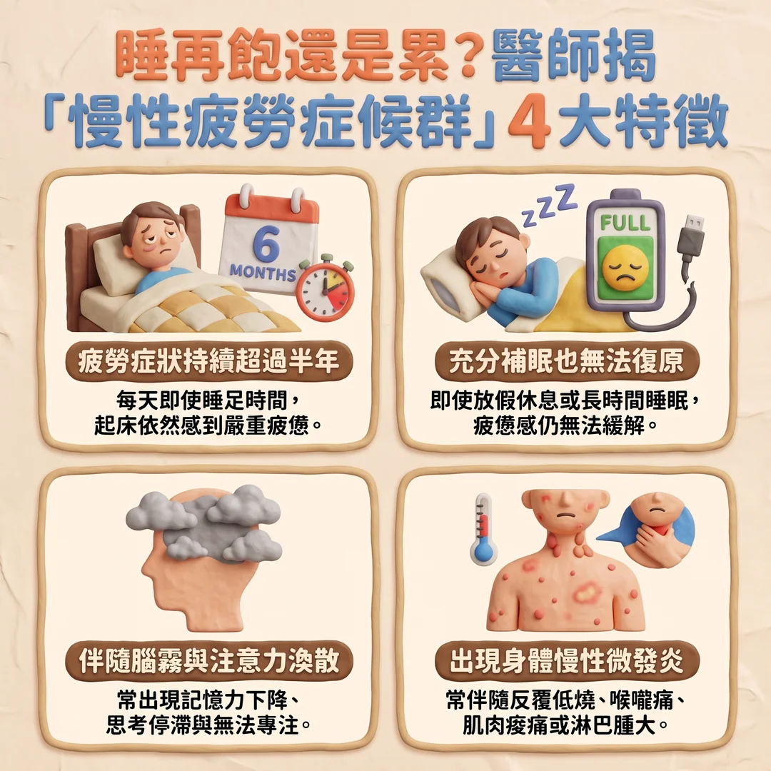 慢性疲勞症候群4大特徵(圖/AI生成製圖)