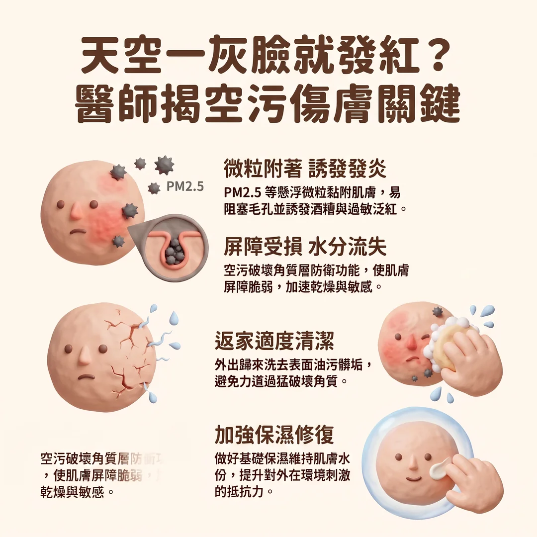 醫師揭空污傷膚關鍵(圖/AI生成製圖)