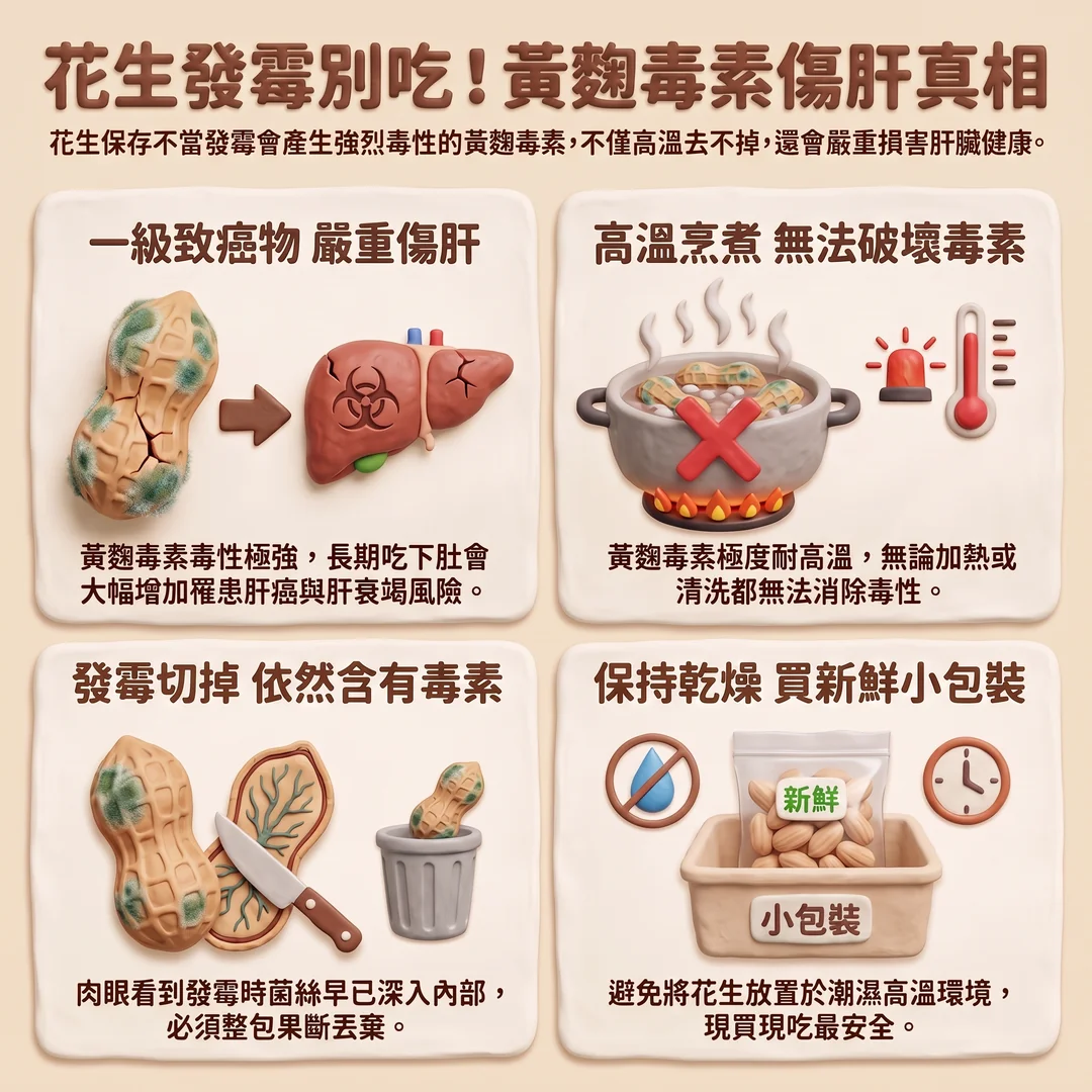 花生發黴與黃麴毒素危害(圖/AI生成製圖)