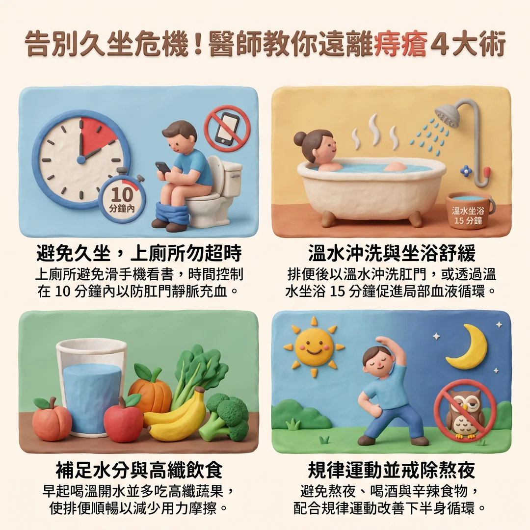 遠離痔瘡 4 大術(圖/AI生成製圖)