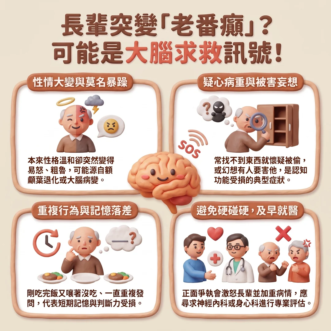 長輩性格改變的大腦警訊(圖/AI生成製圖)