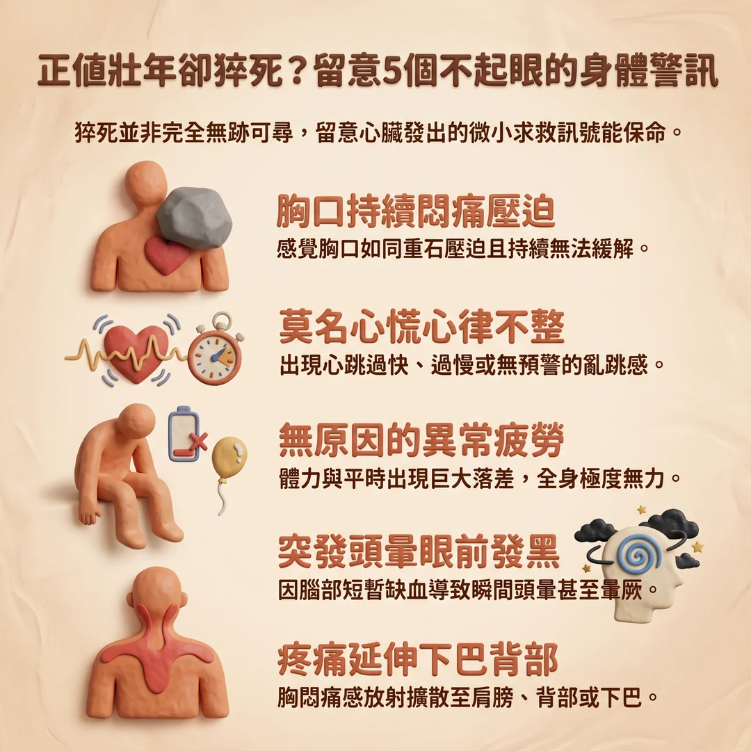 預防猝死的五個身體警訊(圖/AI生成製圖)