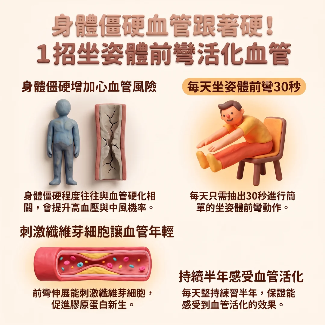 坐姿體前彎活化血管（圖／AI生成製圖）