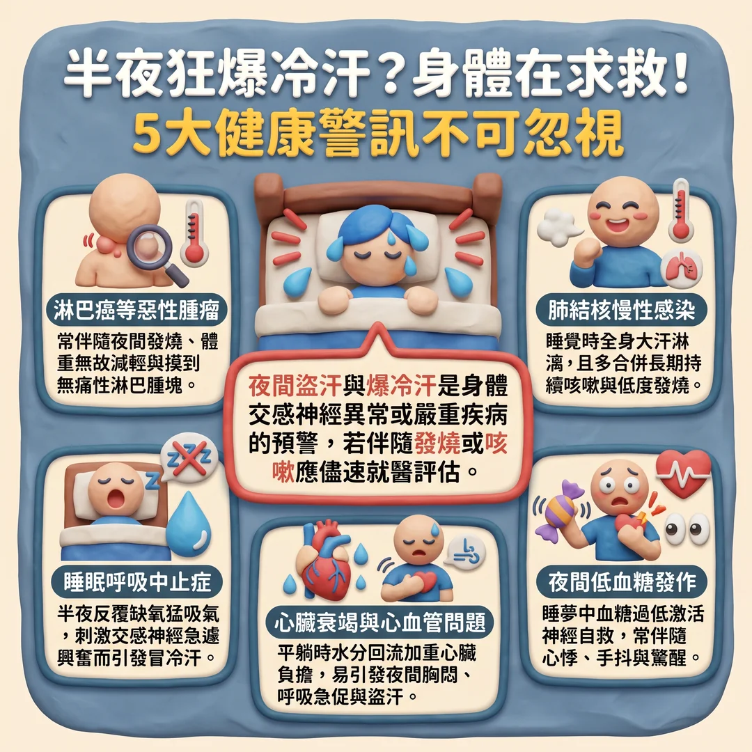 半夜冒冷汗的五大警訊(圖/AI生成製圖)