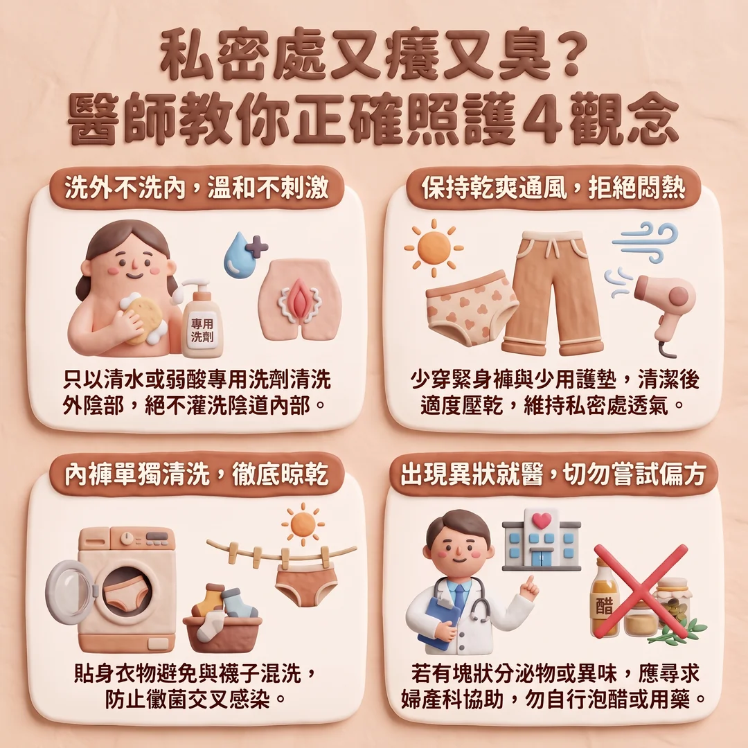私密處正確照護觀念(圖/AI生成製圖)