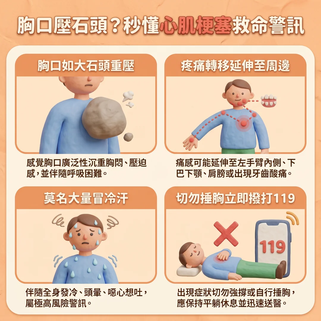 心肌梗塞四大救命警訊(圖/AI生成製圖)