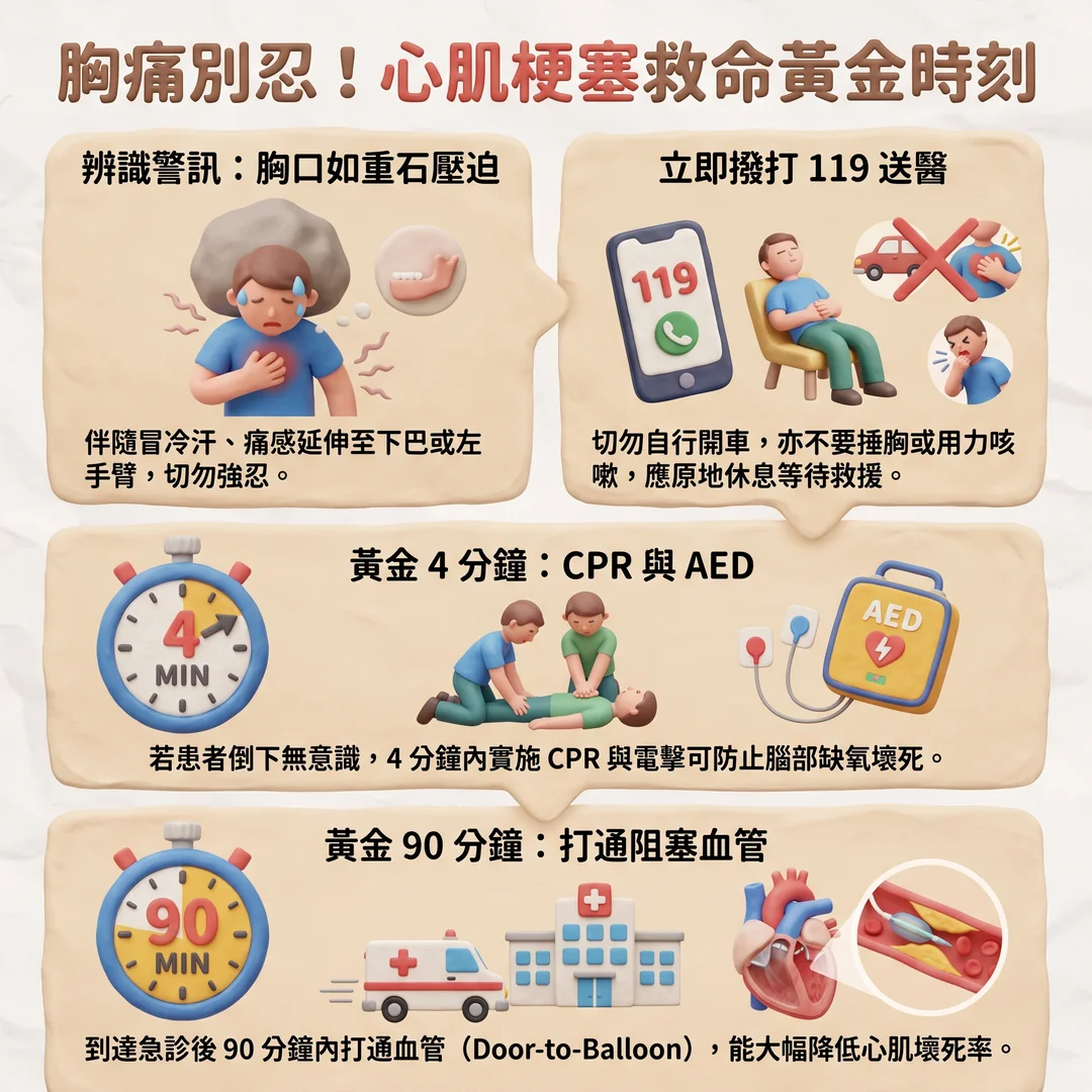 心肌梗塞救命黃金時刻（圖／AI生成製圖）