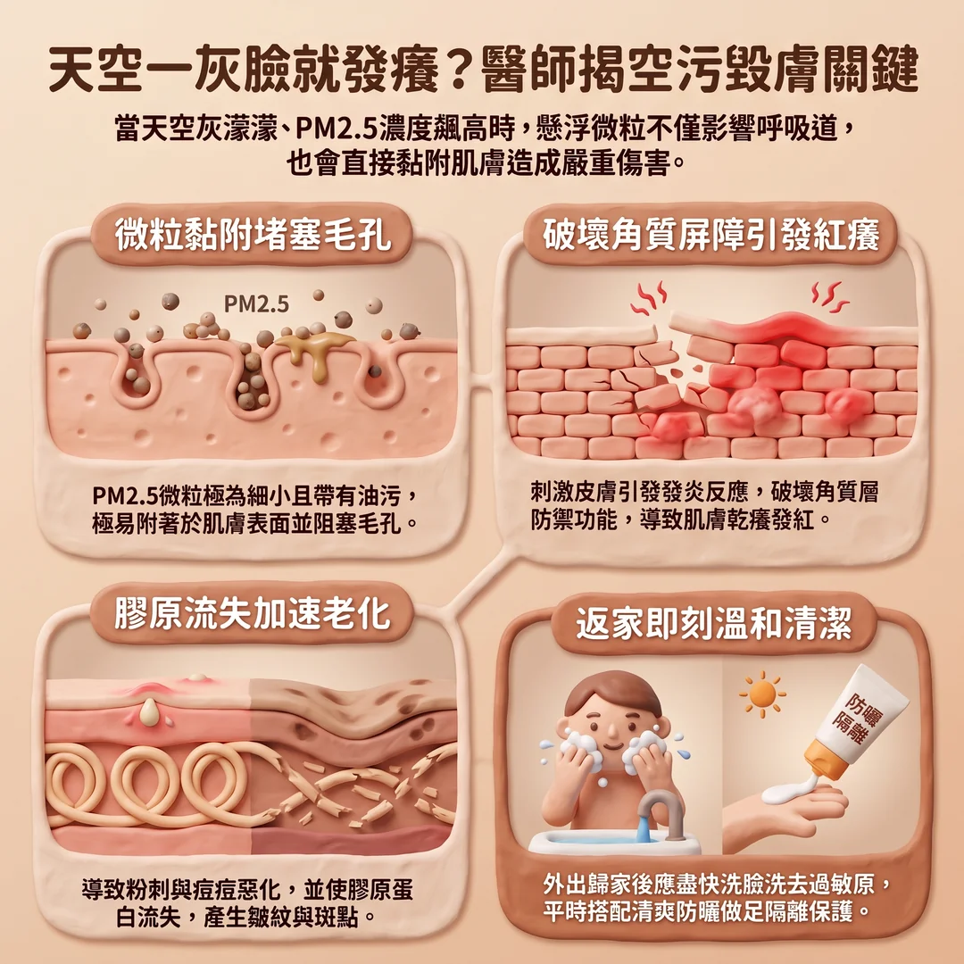空污對肌膚的危害(圖/AI生成製圖)