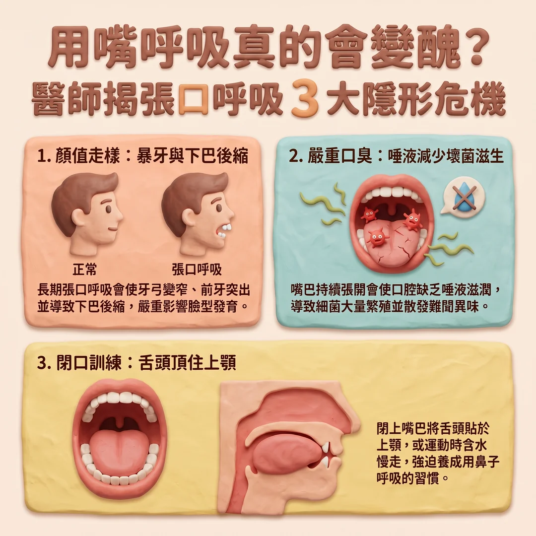 張口呼吸的三大隱形危機（圖／AI生成製圖）