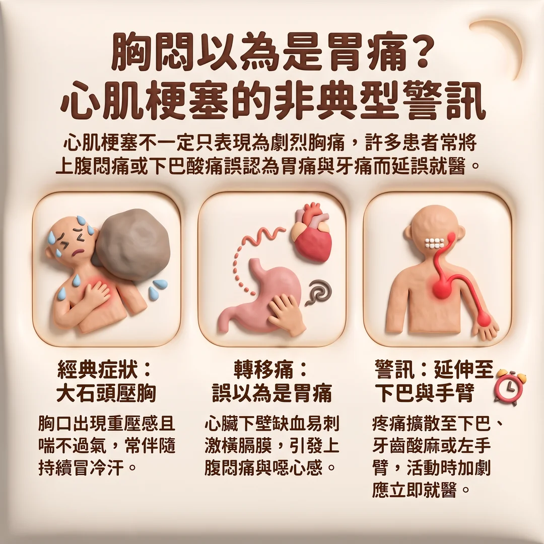 心肌梗塞非典型警訊（圖／AI生成製圖）
