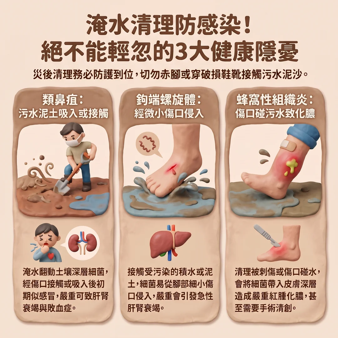 淹水清理三大健康隱憂（圖／AI生成製圖）