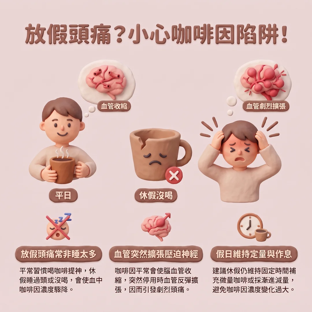 放假頭痛與咖啡因陷阱(圖/AI生成製圖)