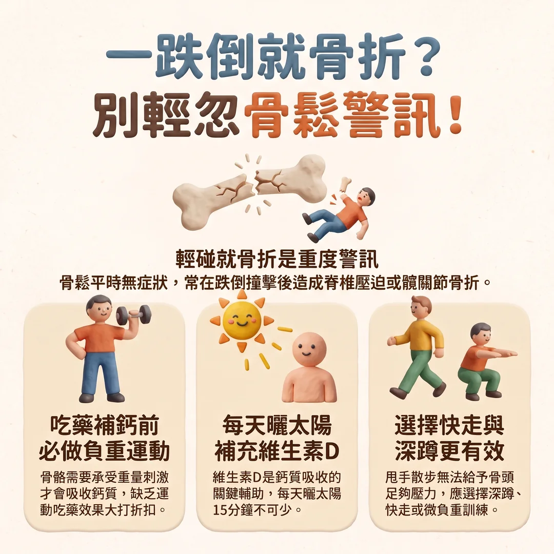 預防骨質疏鬆健康衛教（圖／AI生成製圖）