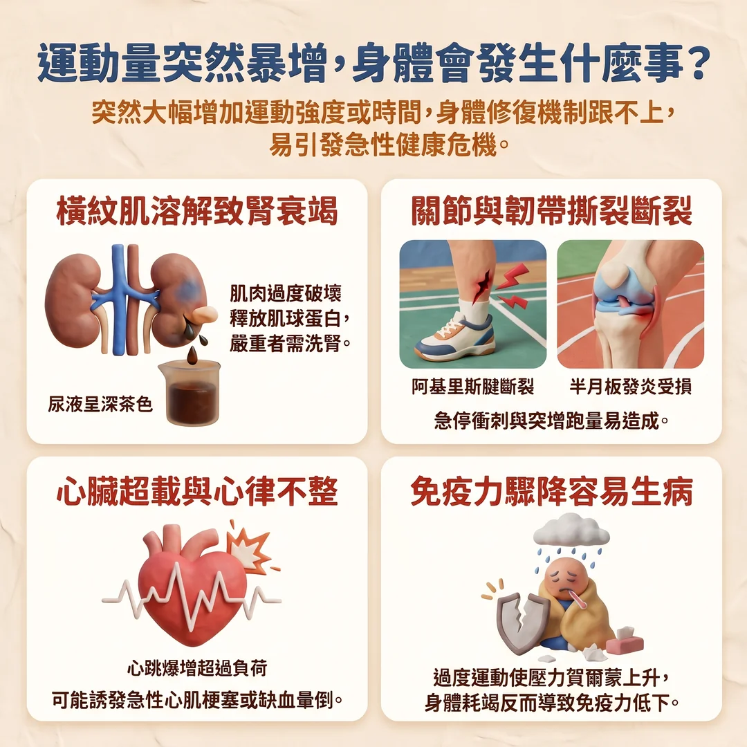 運動量暴增的健康風險(圖/AI生成製圖)