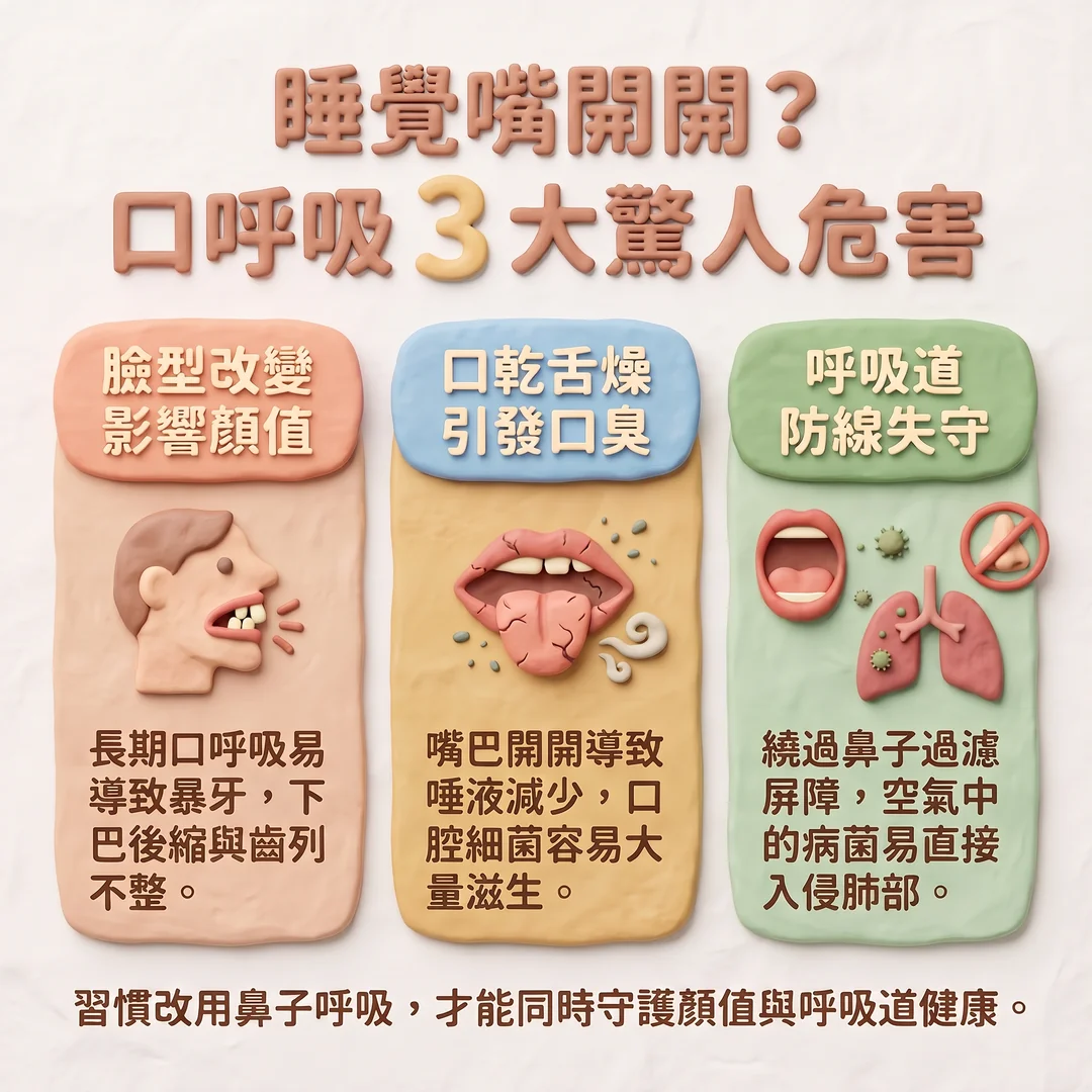 口呼吸的三大危害(圖/AI生成製圖)