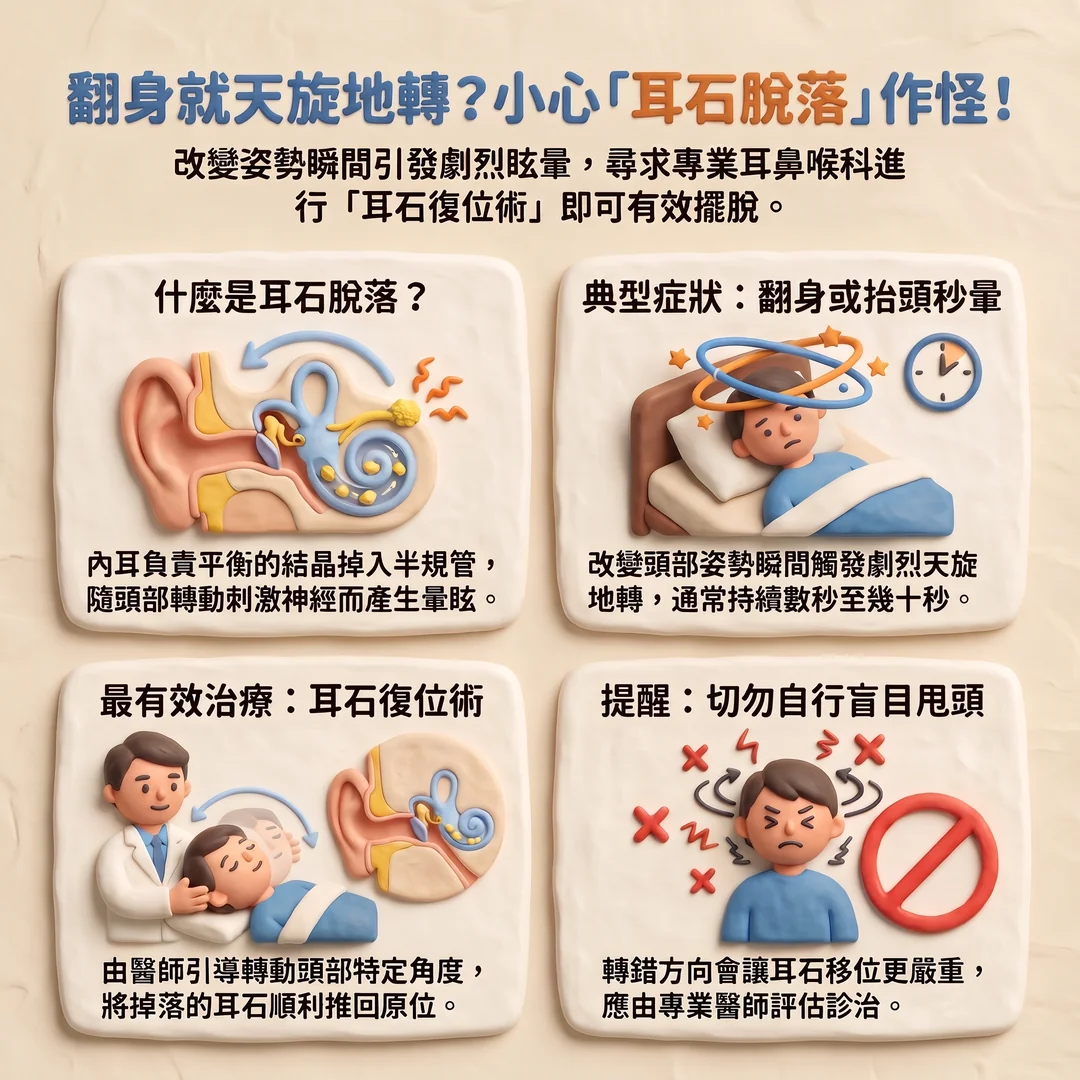 耳石脫落衛教圖解(圖/AI生成製圖)