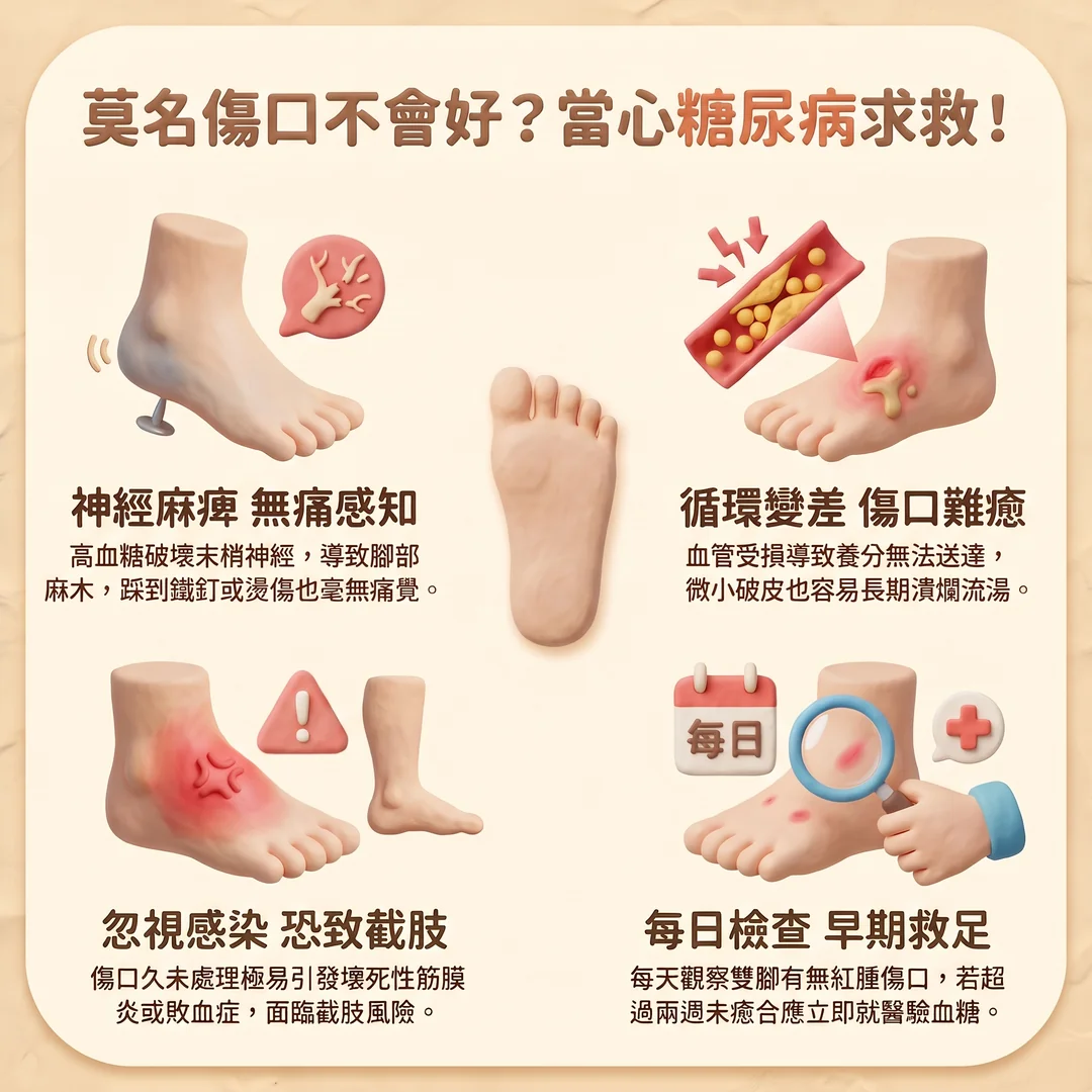 糖尿病足部照護警訊（圖／AI生成製圖）