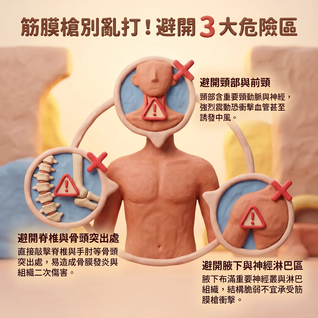 筋膜槍三大危險區（圖／AI生成製圖）