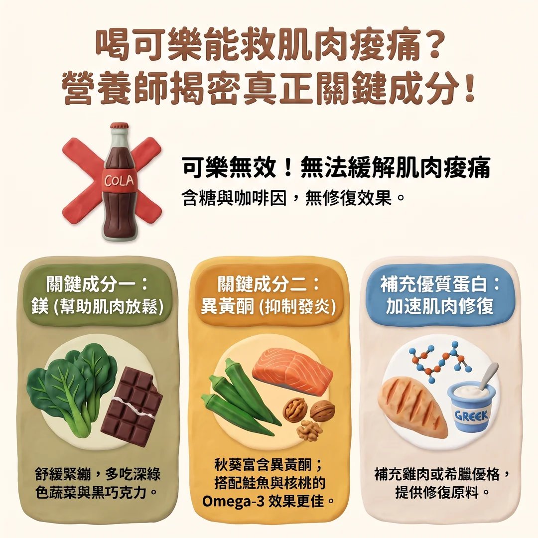 緩解肌肉痠痛營養指南（圖／AI生成製圖）