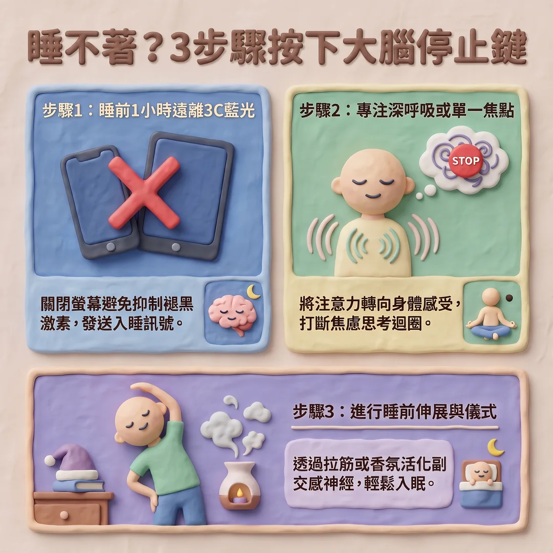 睡不著？3步驟助入眠（圖／AI生成製圖）