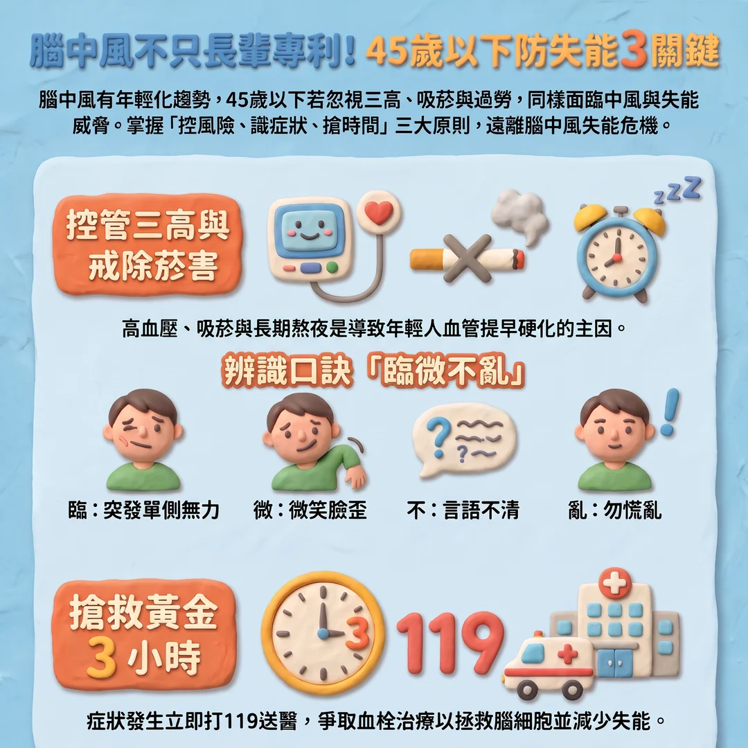 預防年輕腦中風三關鍵（圖／AI生成製圖）