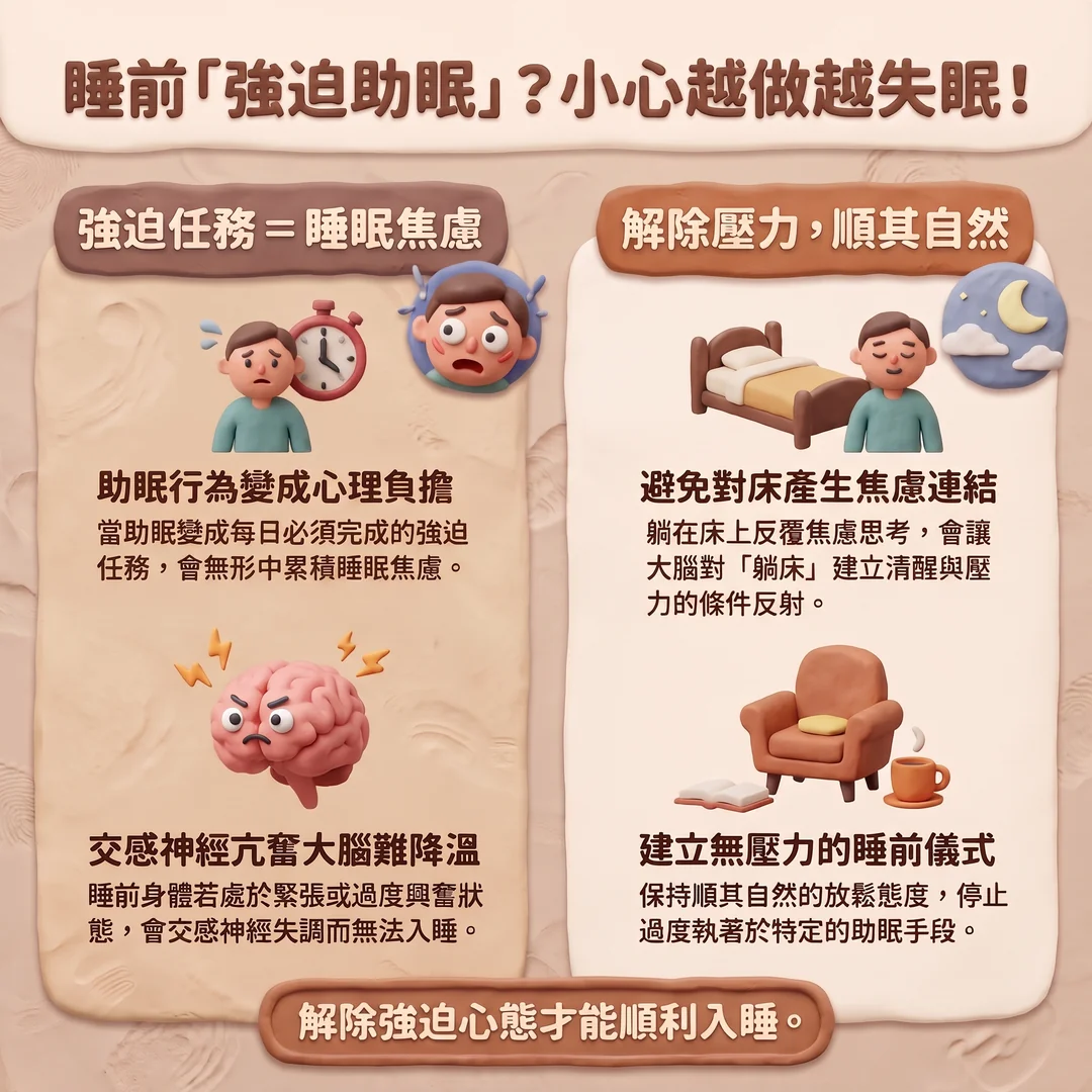 睡前強迫助眠小心失眠(圖/AI生成製圖)