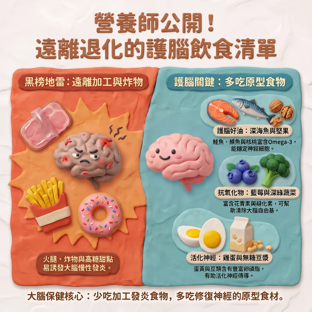 遠離退化的護腦飲食清單(圖/AI生成製圖)