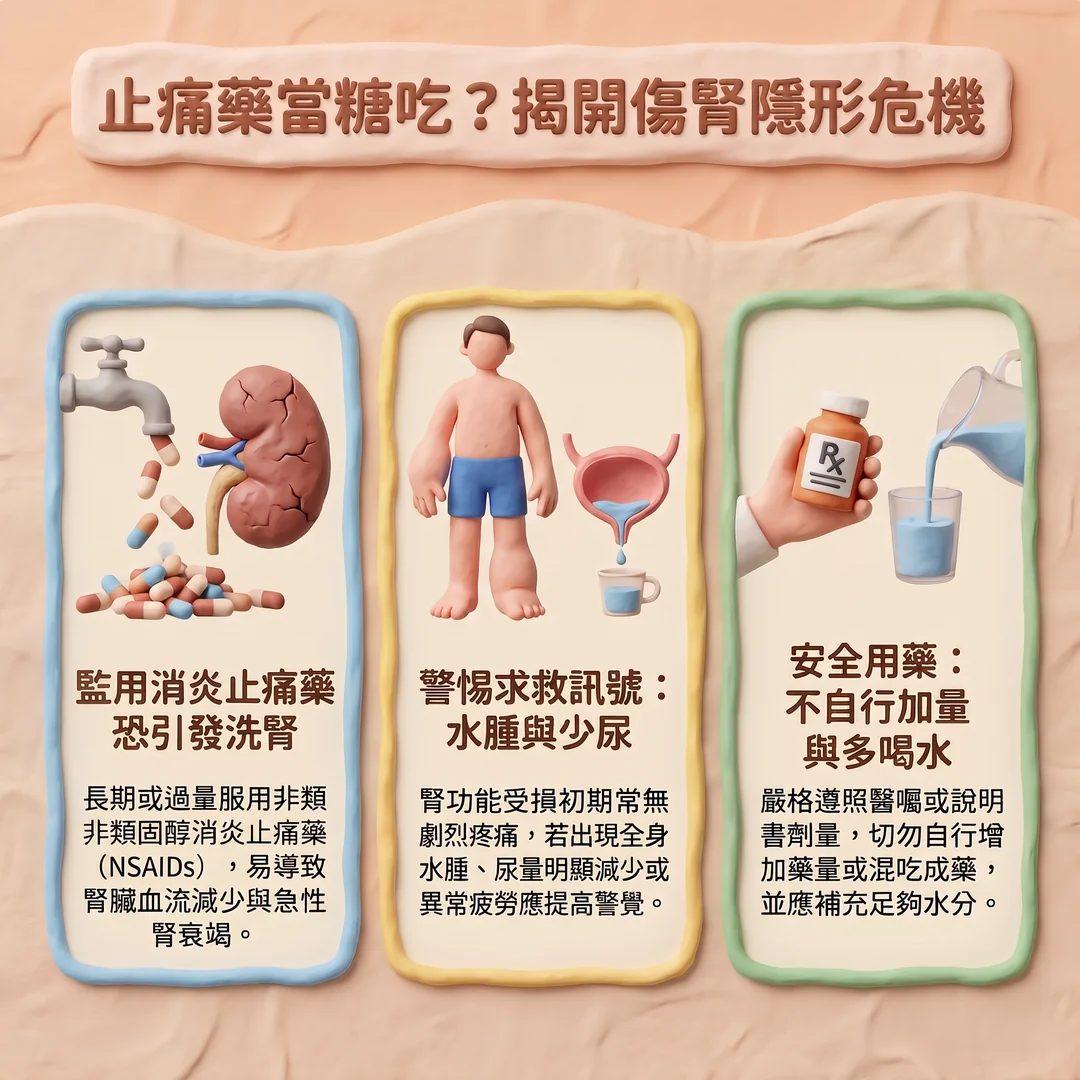 止痛藥傷腎隱形危機（圖／AI生成製圖）