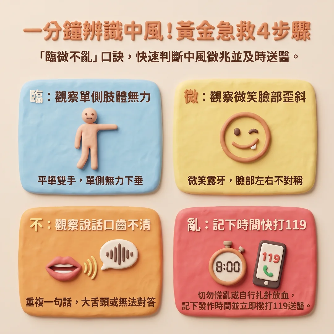 中風辨識黃金急救步驟(圖/AI生成製圖)