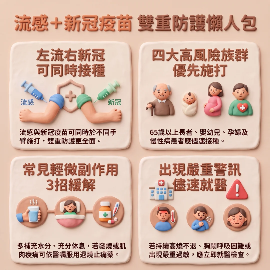 流感新冠疫苗雙重防護懶人包(圖/AI生成製圖)