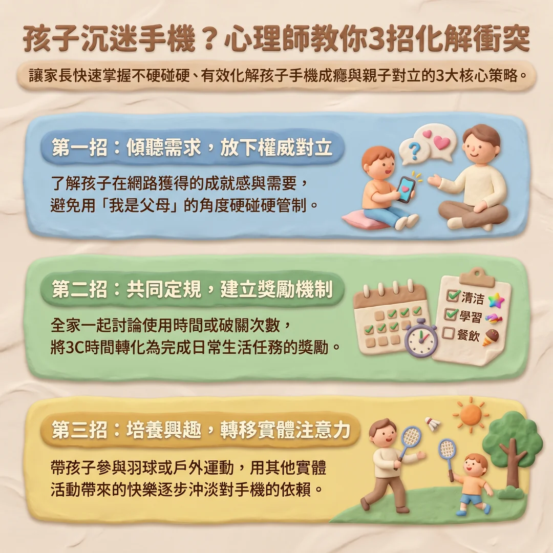 化解孩子手機沉迷3招(圖/AI生成製圖)