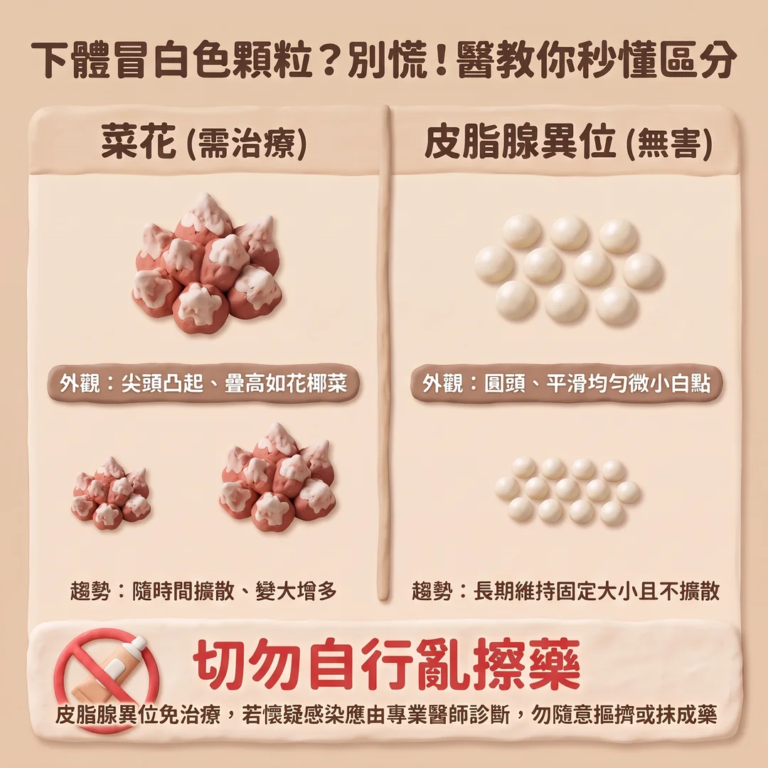 下體白色顆粒區分指南(圖/AI生成製圖)