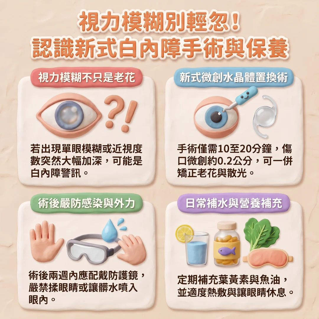 白內障手術與保養指南（圖／AI生成製圖）